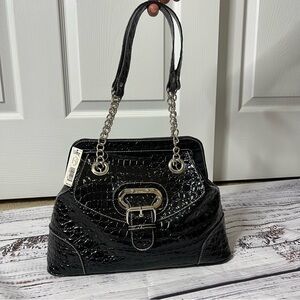APT.9 crocodile handbag with silver chain